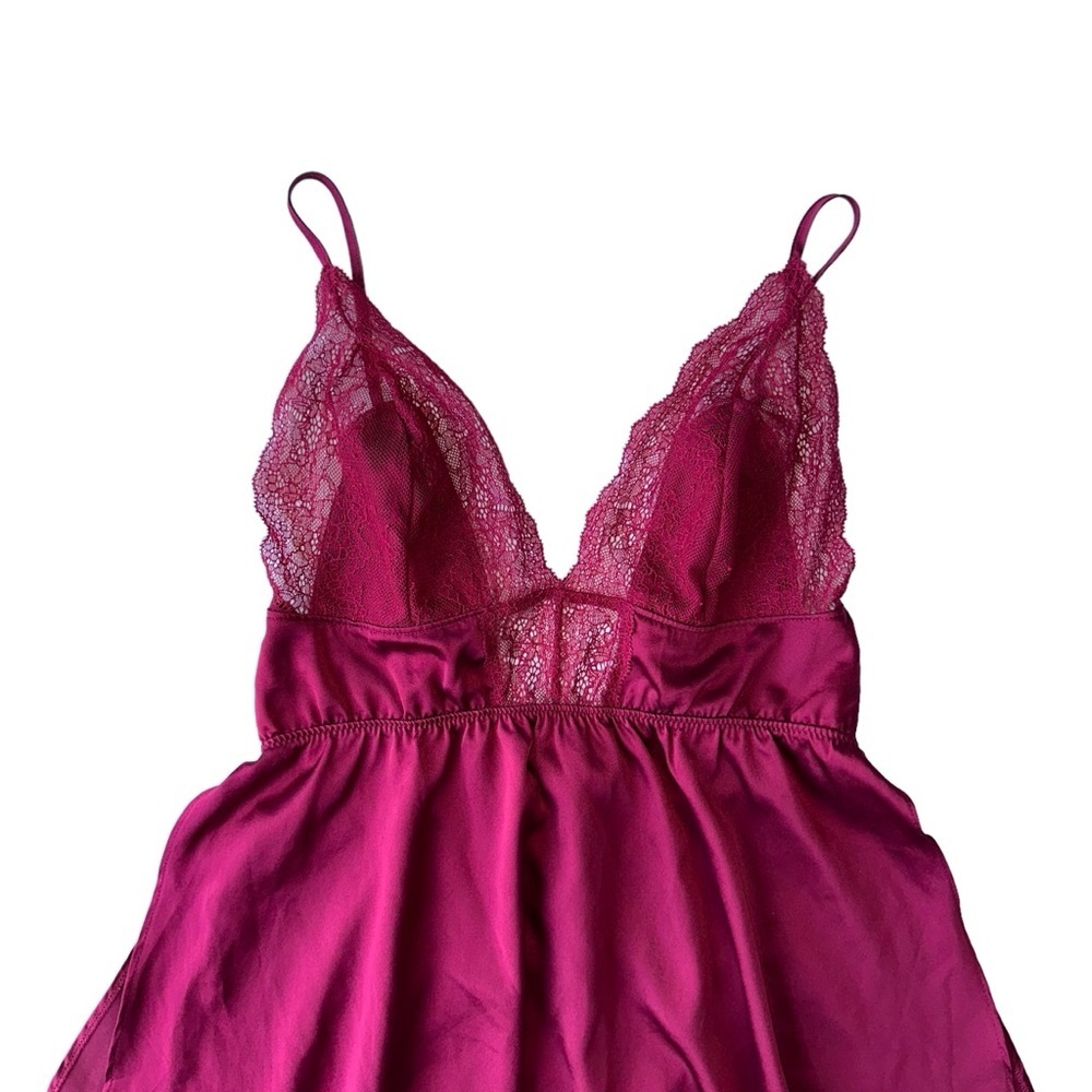 VICTORIA'S SECRET LACE SILK SATIN BABYDOLL CAMI TOP LINGERIE  WOMENS S MAROON - Picture 3 of 16